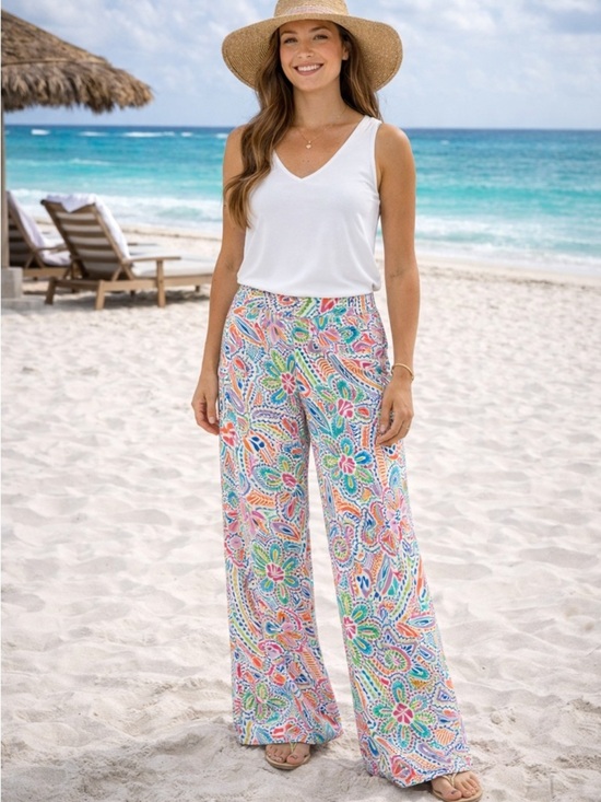 Jean Pierre Klifa Pants - Jean-Pierre Klifa boulevard Multicolor Patterned Pants. Wide leg. Stretch. XL